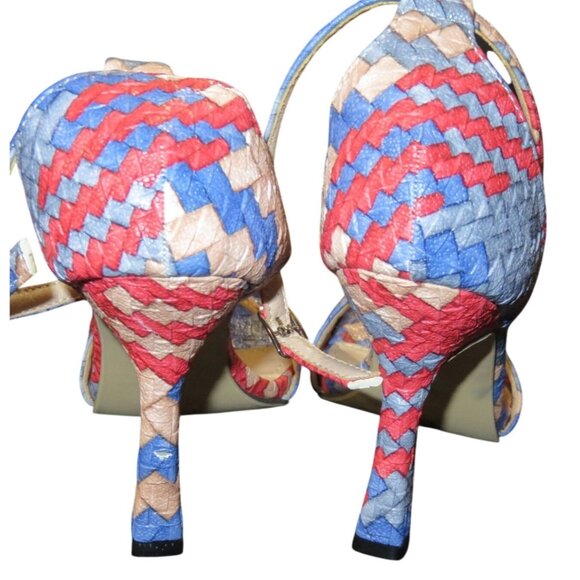 JUSTFAB Braided Vegan Leather Ankle Strap Stiletto Heeled Sandals size 38 US 8 - Picture 3 of 12